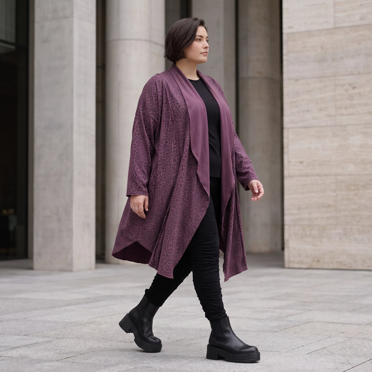 French Terry Cardigan mit Stehkragen in gerader Passform aus Baumwolle Elasthan