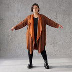 Cardigan in Rost aus French Terry mit Stehkragen geradem Schnitt und Seitentaschen vorne