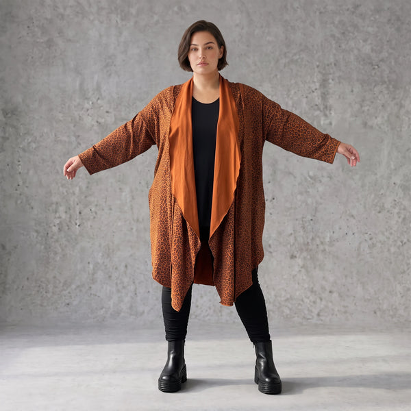 Cardigan in Rost aus French Terry mit Stehkragen geradem Schnitt und Seitentaschen vorne