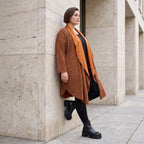 Cardigan in Rost aus French Terry mit Stehkragen geradem Schnitt und Seitentaschen vorne