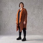 Cardigan in Rost aus French Terry mit Stehkragen geradem Schnitt und Seitentaschen vorne