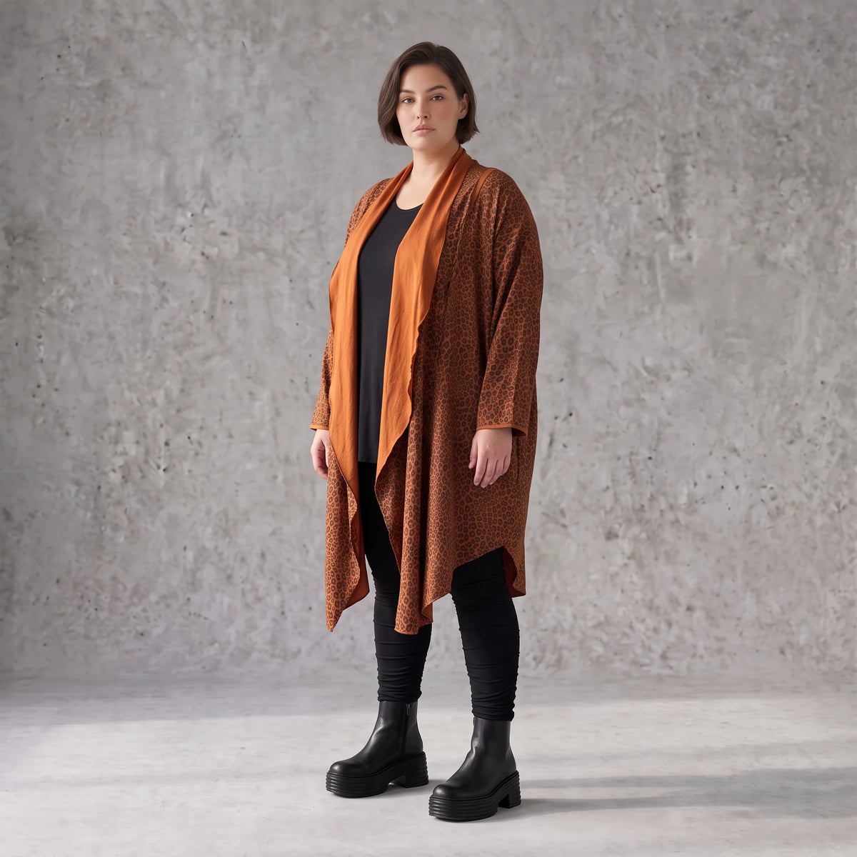 Cardigan in Rost aus French Terry mit Stehkragen geradem Schnitt und Seitentaschen vorne