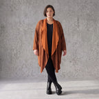 Cardigan in Rost aus French Terry mit Stehkragen geradem Schnitt und Seitentaschen vorne