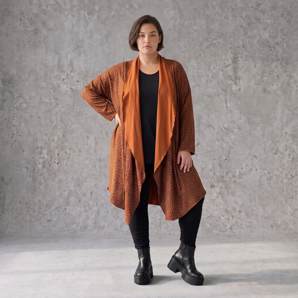 Cardigan in Rost aus French Terry mit Stehkragen geradem Schnitt und Seitentaschen vorne