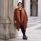 Cardigan in Rost aus French Terry mit Stehkragen geradem Schnitt und Seitentaschen vorne