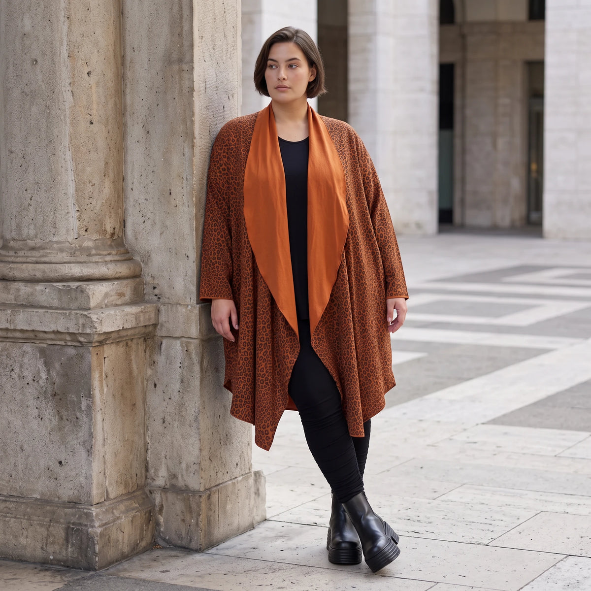 Cardigan in Rost aus French Terry mit Stehkragen geradem Schnitt und Seitentaschen vorne