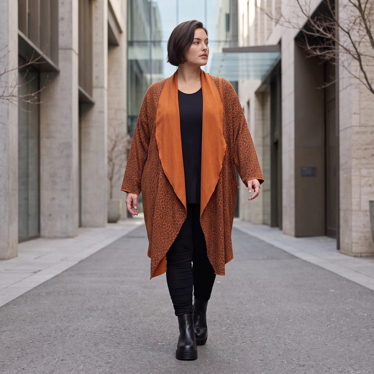 Cardigan in Rost aus French Terry mit Stehkragen geradem Schnitt und Seitentaschen vorne