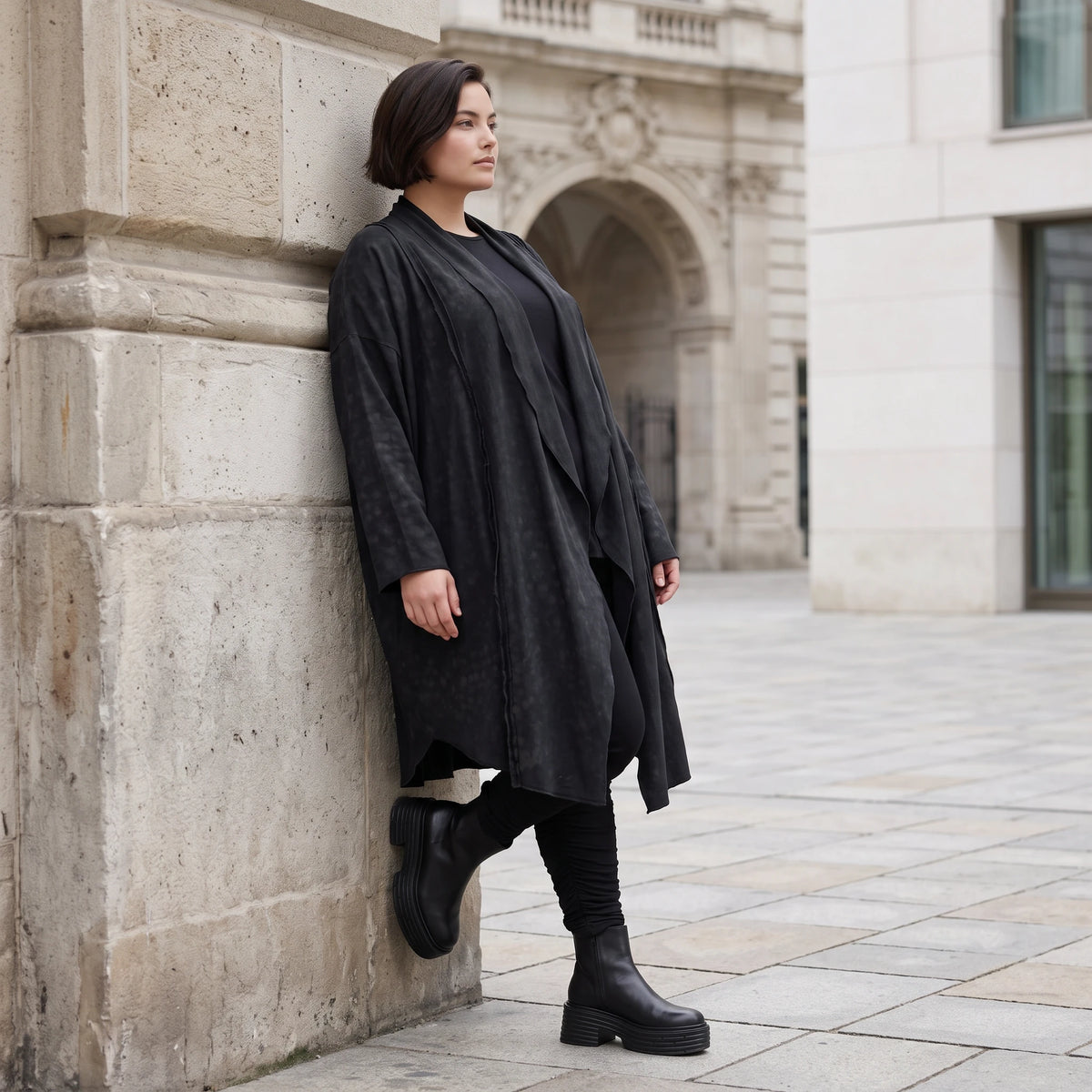 Cardigan aus French Terry mit Stehkragen Faltennaht und Seitentaschen ohne Verschluss