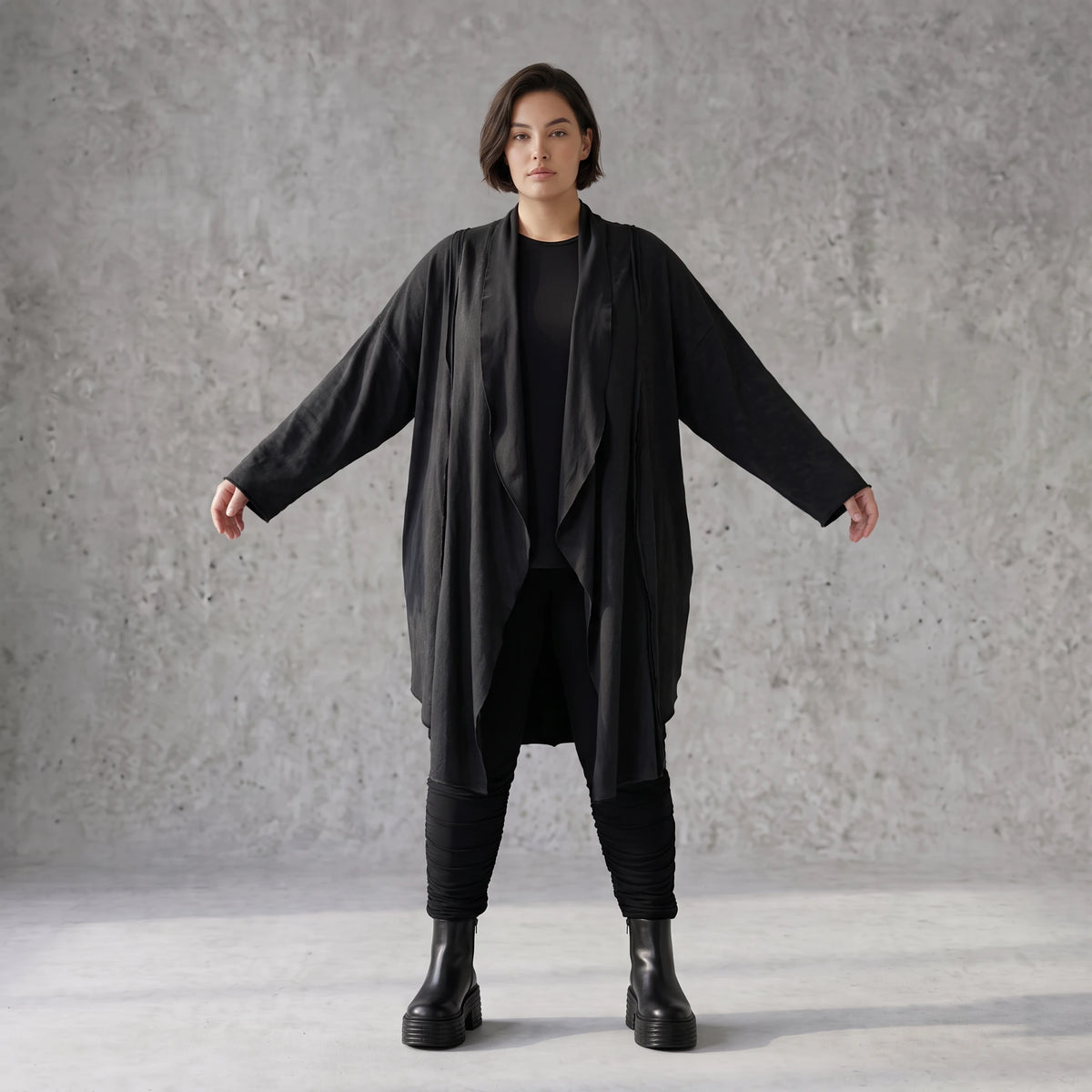 Cardigan aus French Terry mit Stehkragen Faltennaht und Seitentaschen ohne Verschluss