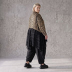 Elegante A-Linie Winterjacke in Beige/Schwarz aus Satinmaterialmix mit Netzdetails