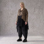 Elegante A-Linie Winterjacke in Beige/Schwarz aus Satinmaterialmix mit Netzdetails