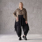 Elegante A-Linie Winterjacke in Beige/Schwarz aus Satinmaterialmix mit Netzdetails