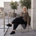 Elegante A-Linie Winterjacke in Beige/Schwarz aus Satinmaterialmix mit Netzdetails