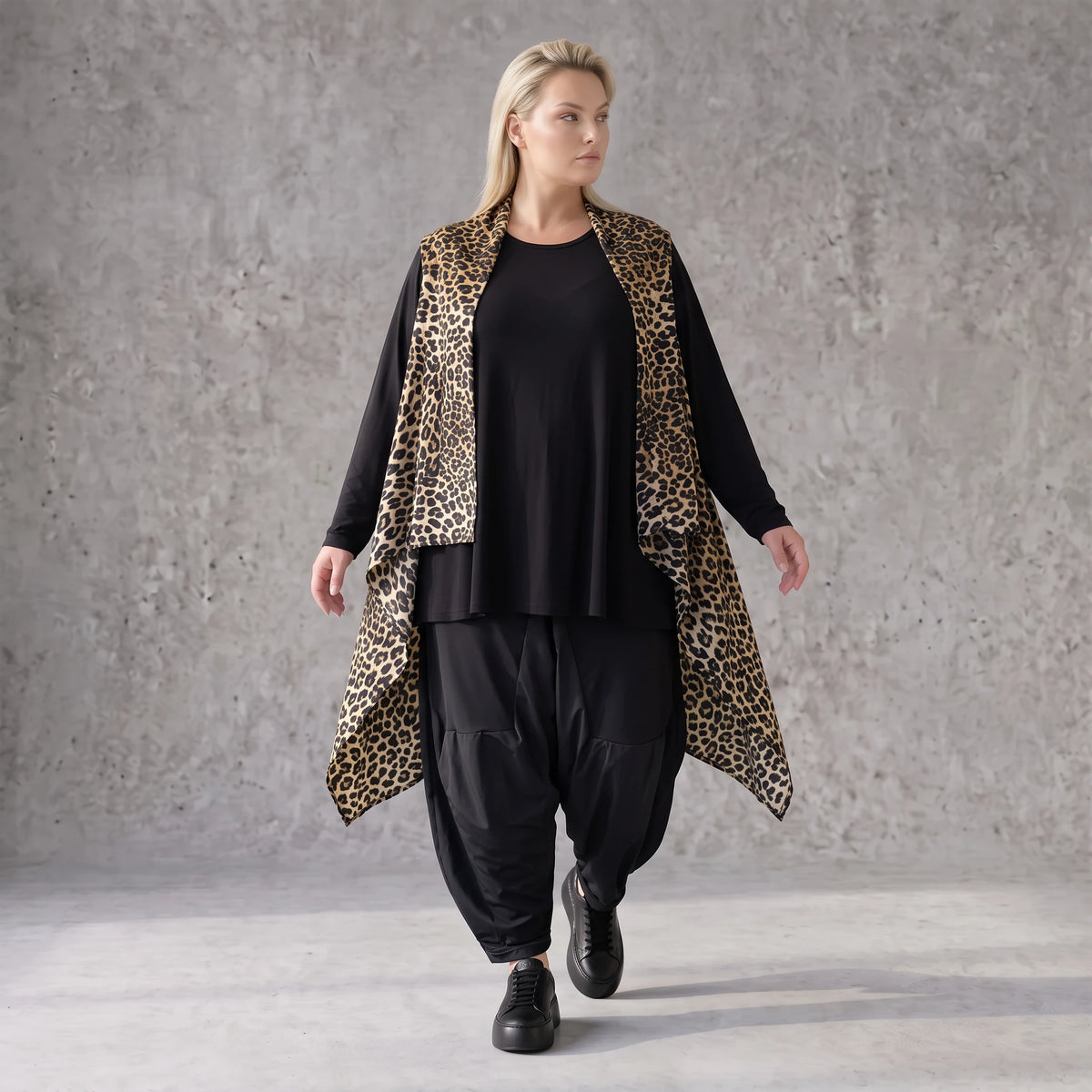 Ärmellose Satinweste in Beige/Schwarz mit Stehkragen und eleganter A-Linie Passform