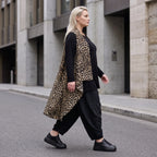 Ärmellose Satinweste in Beige/Schwarz mit Stehkragen und eleganter A-Linie Passform