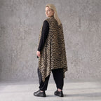 Ärmellose Satinweste in Beige/Schwarz mit Stehkragen und eleganter A-Linie Passform