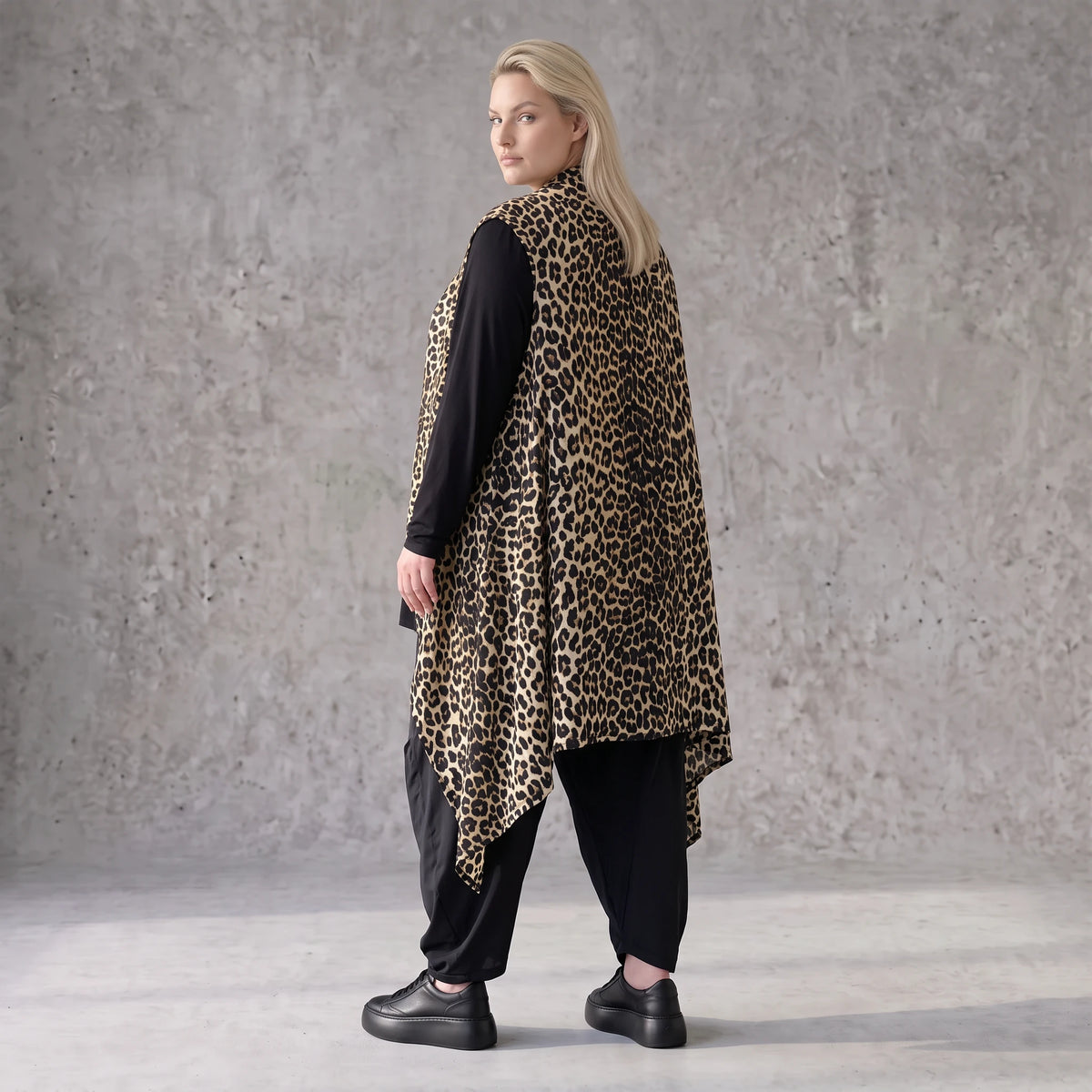 Ärmellose Satinweste in Beige/Schwarz mit Stehkragen und eleganter A-Linie Passform