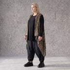 Ärmellose Satinweste in Beige/Schwarz mit Stehkragen und eleganter A-Linie Passform