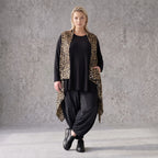 Ärmellose Satinweste in Beige/Schwarz mit Stehkragen und eleganter A-Linie Passform