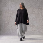 Ballonhose aus Bengaline in Schwarz/Weiß mit Stretch elastischem Bund und Fransentaschen