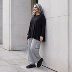 Ballonhose aus Bengaline in Schwarz/Weiß mit Stretch elastischem Bund und Fransentaschen