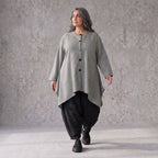 Bengalinebluse in Schwarz/Weiß A-Linie mit Rundhalsausschnitt Taschen und Zipfelsaum