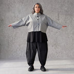 Kastige Bengalinejacke in Schwarz/Weiß mit Stehkragen und Stretch im Colorblock Look