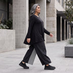 Palazzohose in Schwarz/Weiß aus weicher Bengaline mit Stretch und elastischem Komfortbund