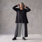 Palazzohose in Schwarz/Weiß aus weicher Bengaline mit Stretch und elastischem Komfortbund