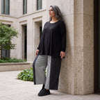 Palazzohose in Schwarz/Weiß aus weicher Bengaline mit Stretch und elastischem Komfortbund