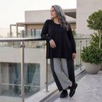 Palazzohose in Schwarz/Weiß aus weicher Bengaline mit Stretch und elastischem Komfortbund