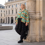 Übergangsjacke in A-Linie mit Zipfelsaum aus Baumwolljersey mit Netzdetails leicht weich