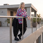 Ungefütterte Übergangsjacke in A-Linie aus Jersey mit Stretch Netzeinsätzen Zipfelsaum