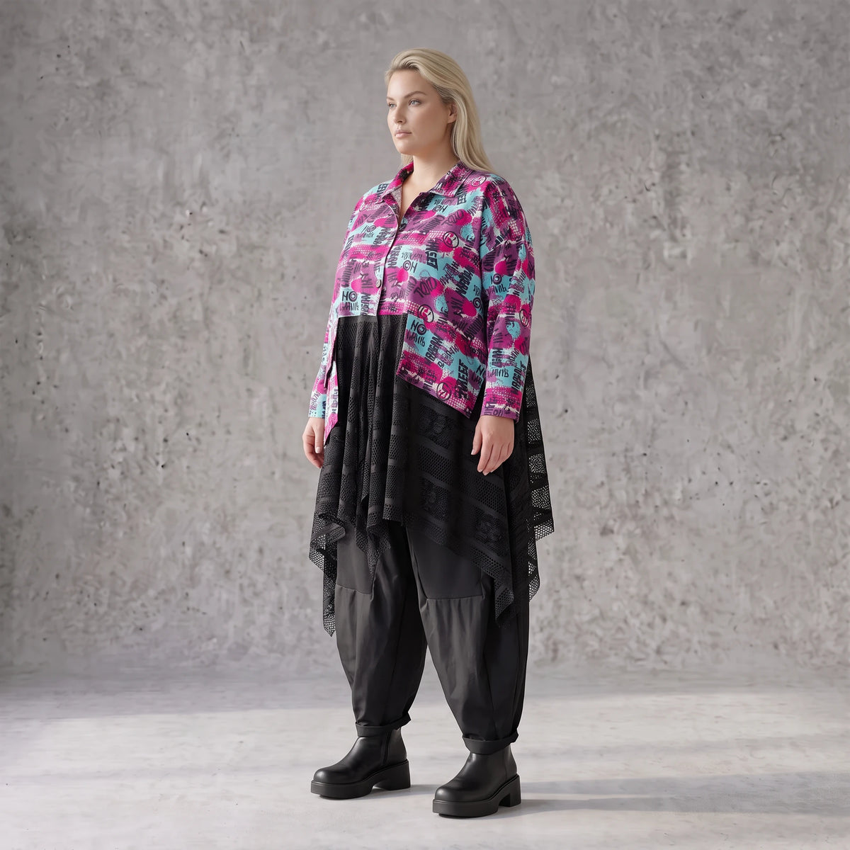 Ungefütterte Übergangsjacke in A-Linie aus Jersey mit Stretch Netzeinsätzen Zipfelsaum