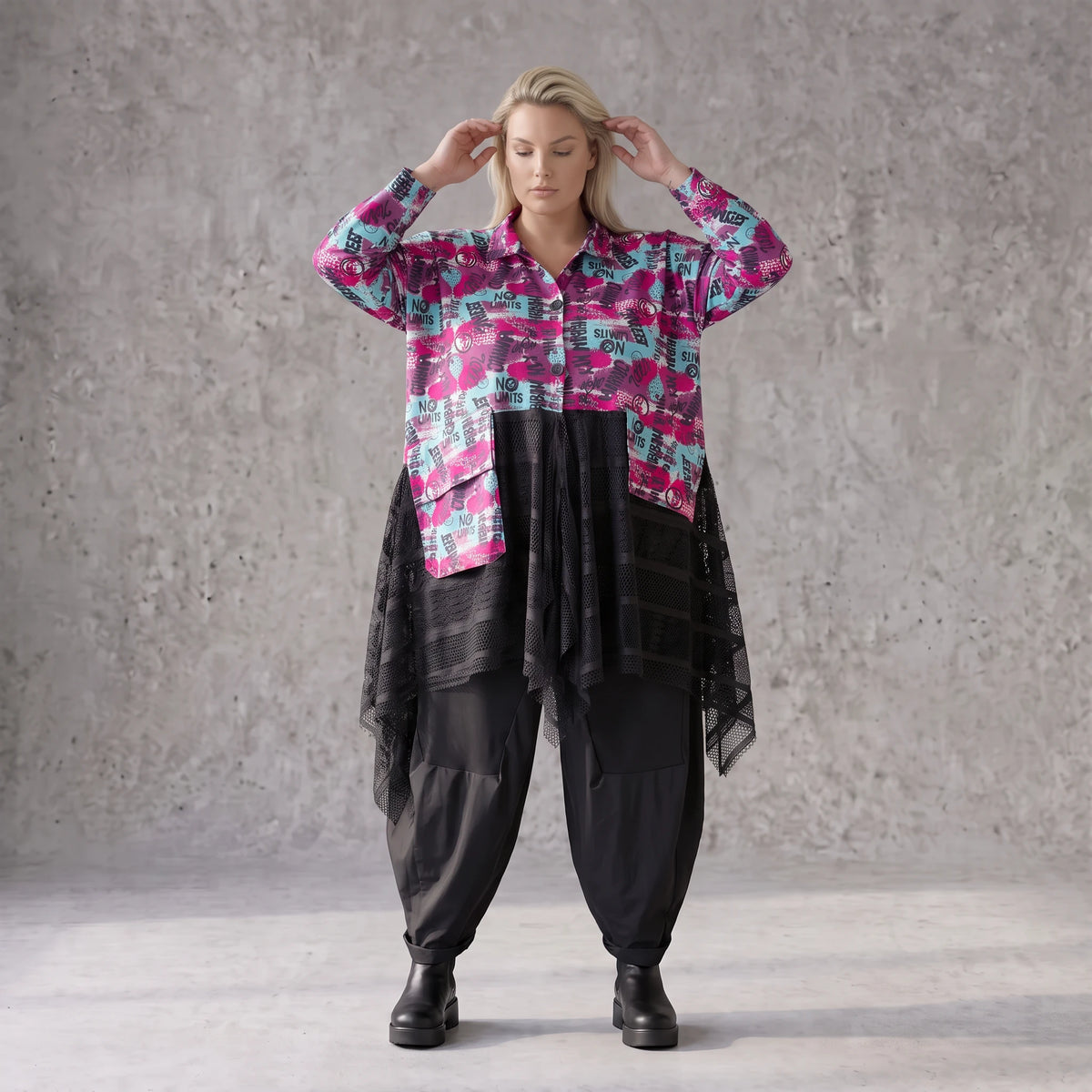 Ungefütterte Übergangsjacke in A-Linie aus Jersey mit Stretch Netzeinsätzen Zipfelsaum