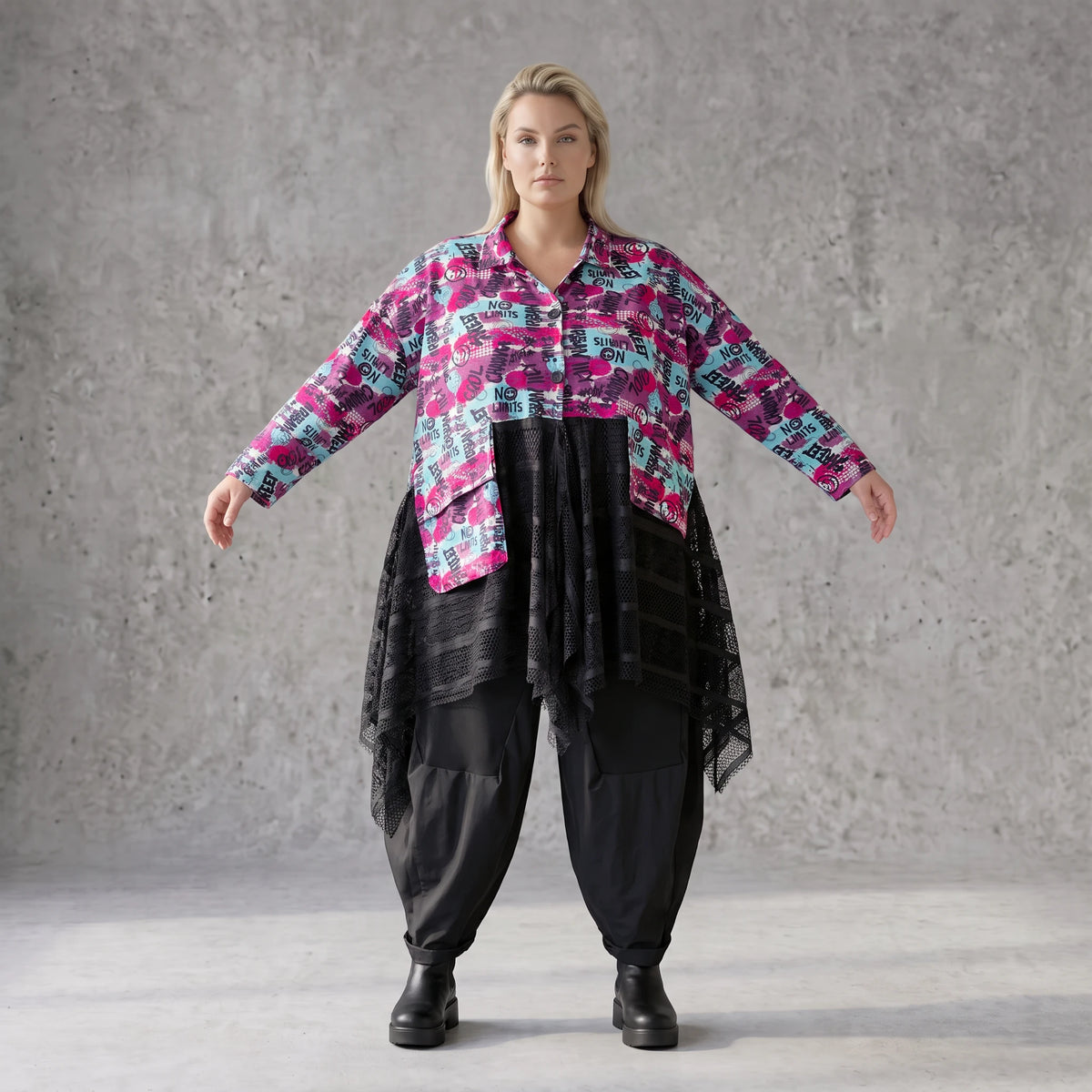 Ungefütterte Übergangsjacke in A-Linie aus Jersey mit Stretch Netzeinsätzen Zipfelsaum