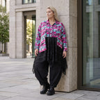 Ungefütterte Übergangsjacke in A-Linie aus Jersey mit Stretch Netzeinsätzen Zipfelsaum