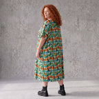 Jerseykleid in Grün/Multi mit Rundhalsausschnitt in Ballonform aus weichem Stretchstoff