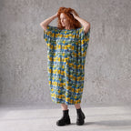 Kleid im Ballonschnitt aus Baumwolljersey mit Gelb/Multi Print und elastischem Komfort