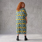 Kleid im Ballonschnitt aus Baumwolljersey mit Gelb/Multi Print und elastischem Komfort