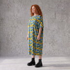 Kleid im Ballonschnitt aus Baumwolljersey mit Gelb/Multi Print und elastischem Komfort