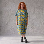 Kleid im Ballonschnitt aus Baumwolljersey mit Gelb/Multi Print und elastischem Komfort