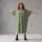 Kleid im Ballonschnitt aus Baumwolljersey mit Gelb/Multi Print und elastischem Komfort