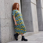 Kleid im Ballonschnitt aus Baumwolljersey mit Gelb/Multi Print und elastischem Komfort