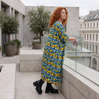 Kleid im Ballonschnitt aus Baumwolljersey mit Gelb/Multi Print und elastischem Komfort