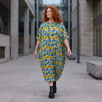 Kleid im Ballonschnitt aus Baumwolljersey mit Gelb/Multi Print und elastischem Komfort