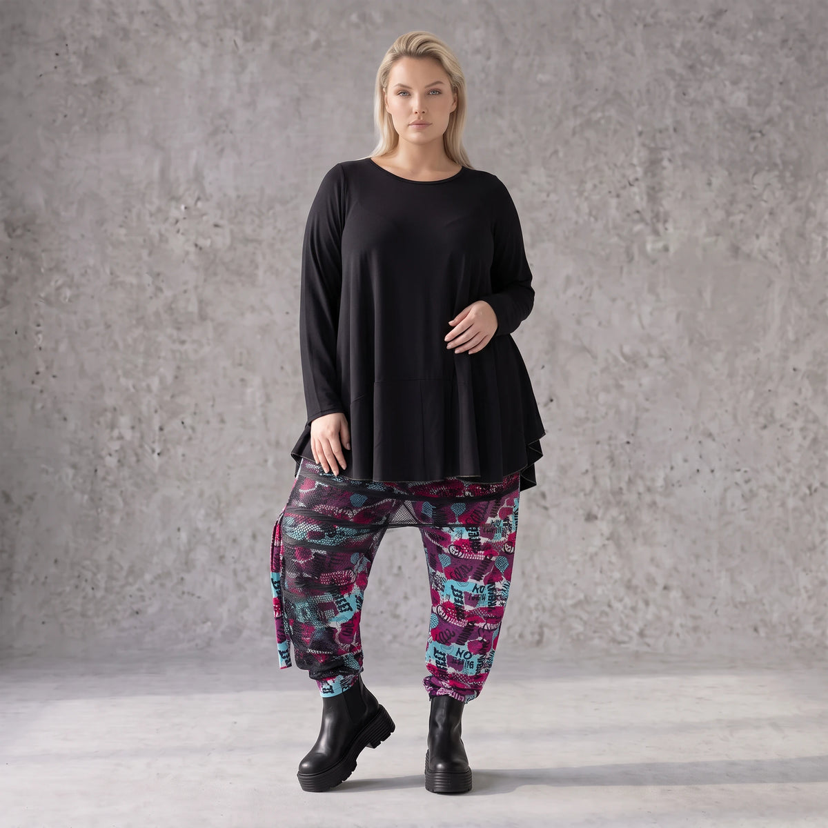 Haremshose aus Jersey mit Netzstoff und Fransen bequemem Dehnbund im trendigen Look