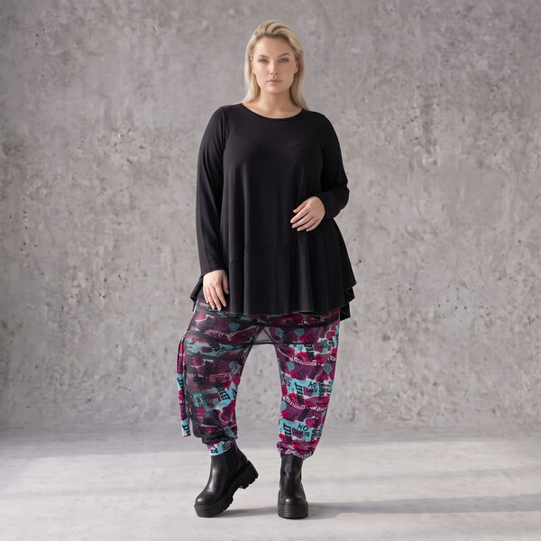 Haremshose aus Jersey mit Netzstoff und Fransen bequemem Dehnbund im trendigen Look