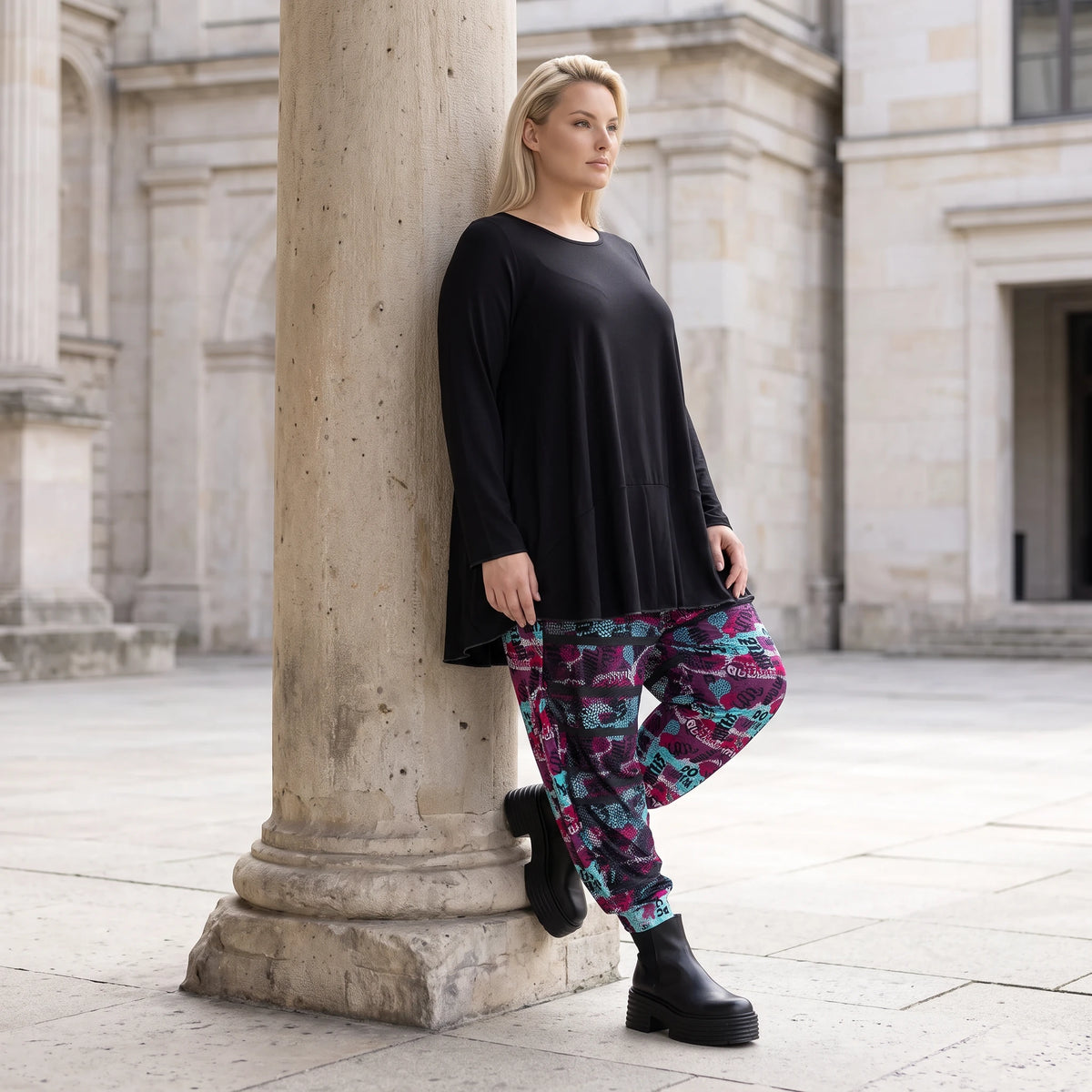 Haremshose aus Jersey mit Netzstoff und Fransen bequemem Dehnbund im trendigen Look