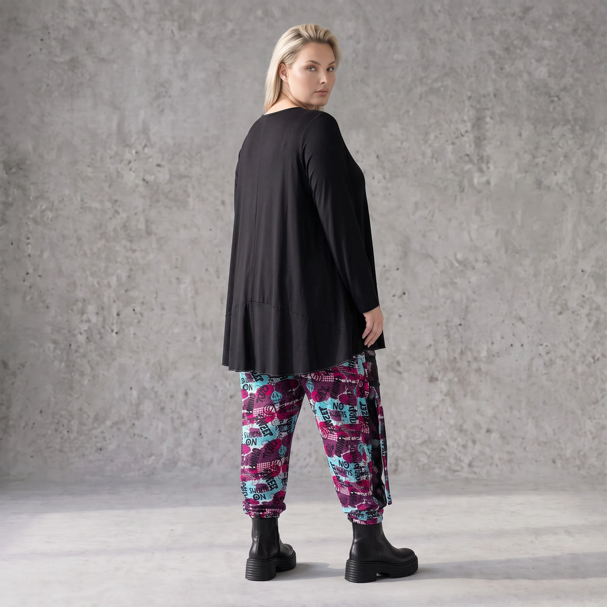 Haremshose aus Jersey mit Netzstoff und Fransen bequemem Dehnbund im trendigen Look